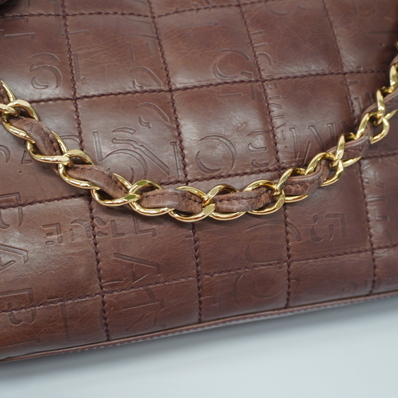 Auth Chanel shoulder bag chocolate bar chain shoulder leather brown gold metal - Picture 7 of 10